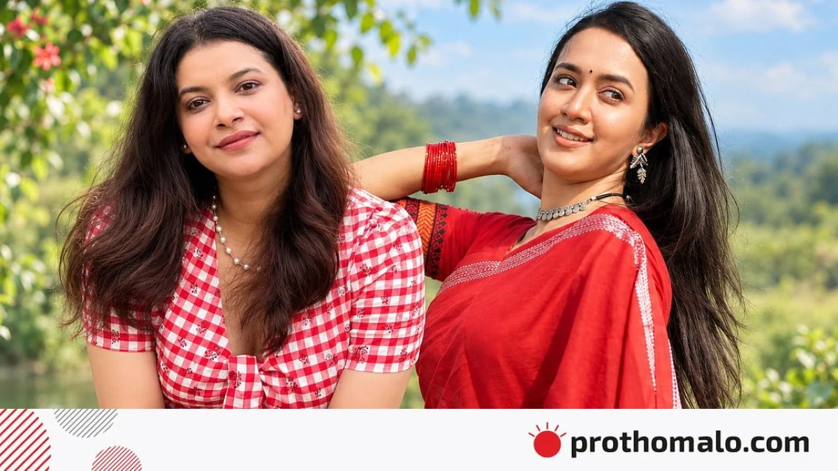 লাল শাড়িতে আইশা, গরমে নাজেহাল ফারিয়া